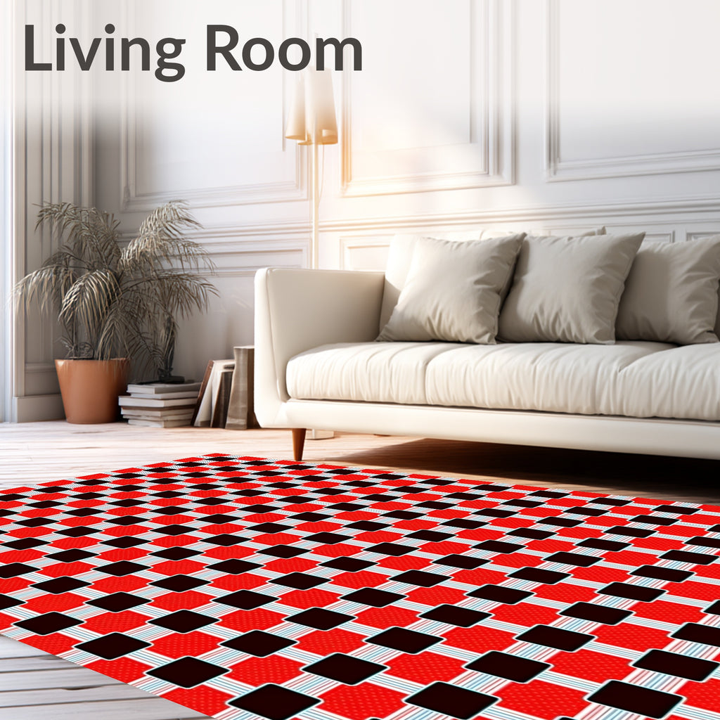 Bold Red Black Checkered Grid Rug