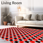 Bold Red Black Checkered Grid Rug