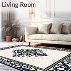 Ornate Floral Scrollwork Navy Gold Rug