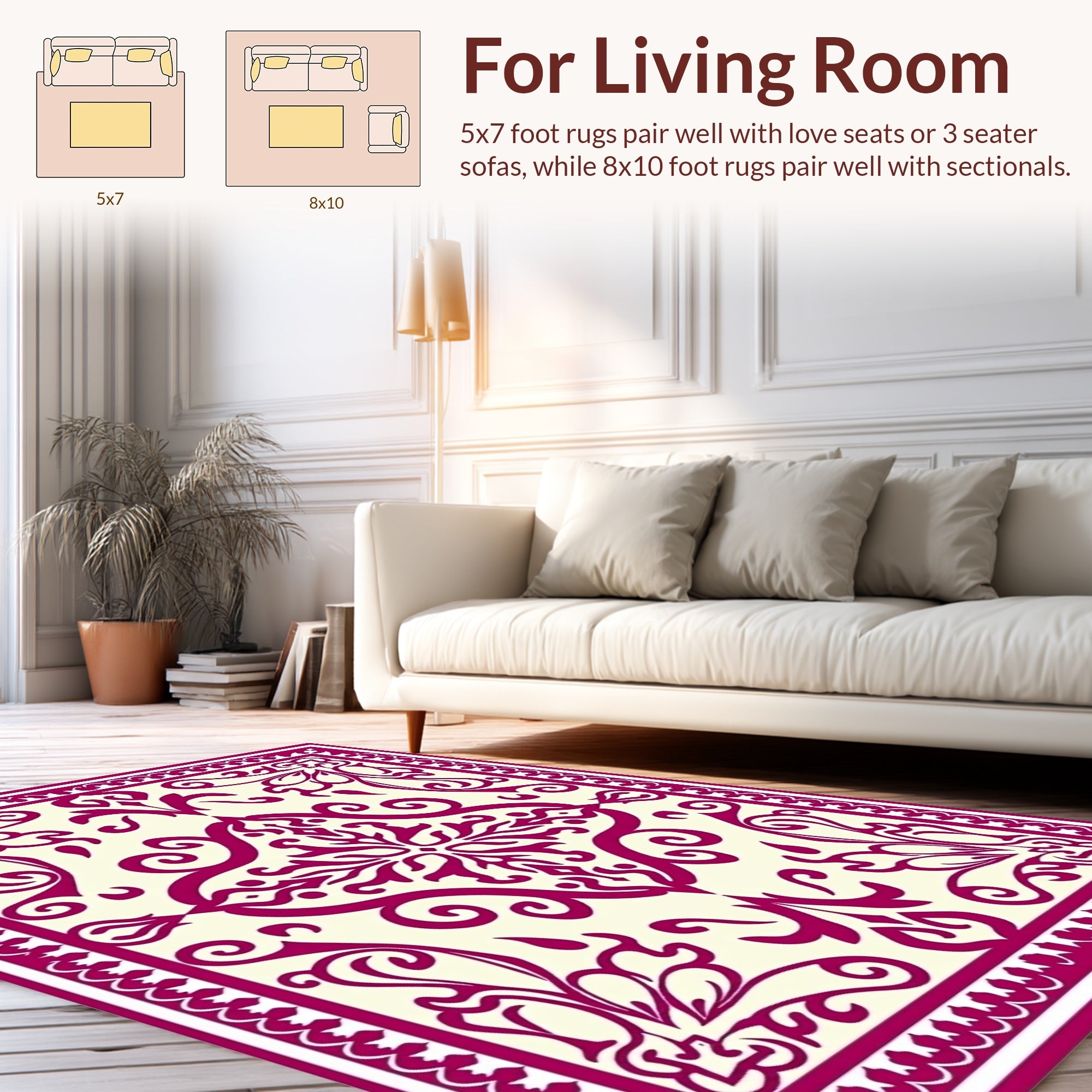 Damask Floral Symmetrical Pattern Rug