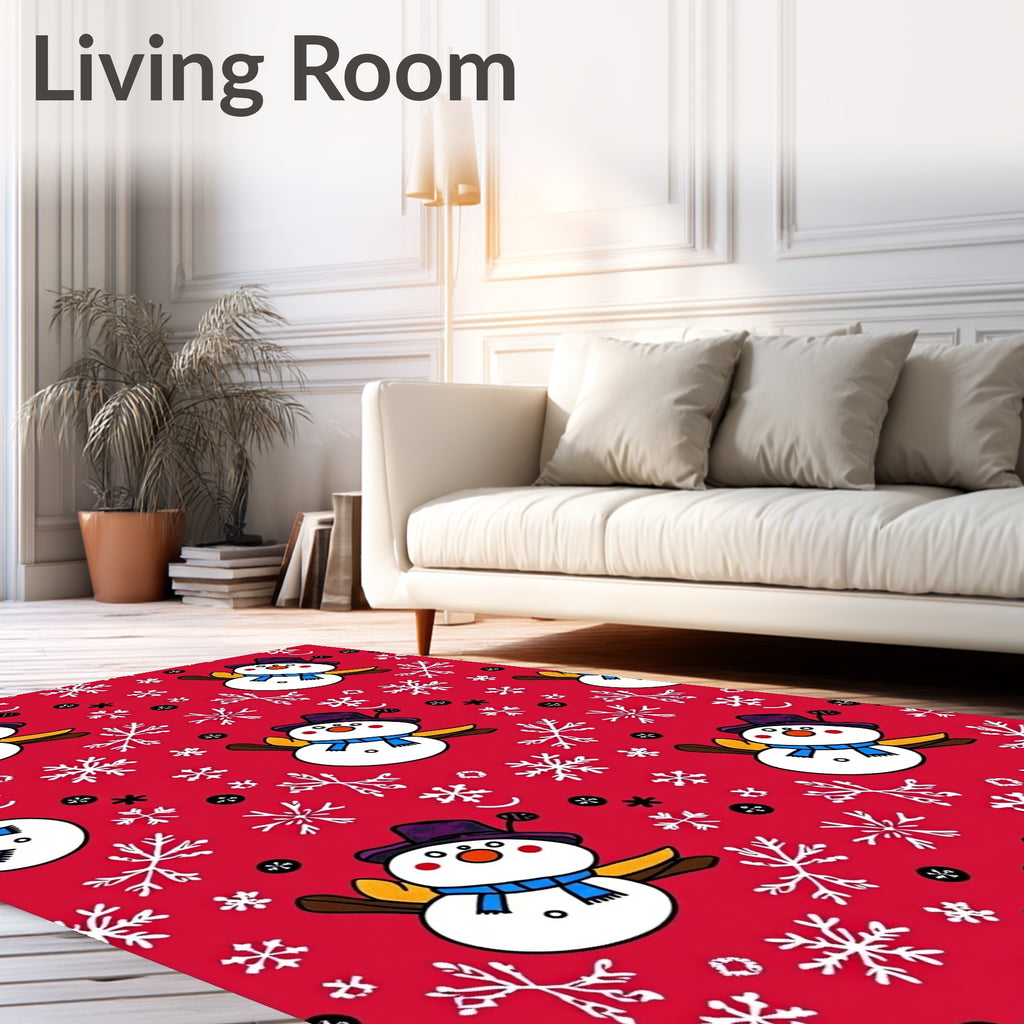 Winter Snowman Snowflake Pattern Rug