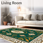 Ornate Teal Gold Scroll Pattern Rug