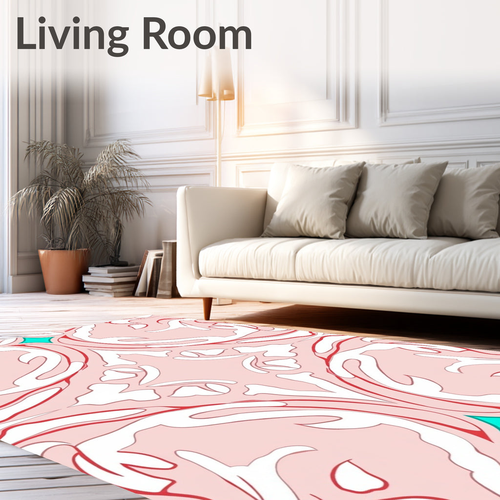 Pink Abstract Swirl Floral Accent Rug