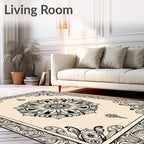 Ornate Mandala Circular Floral Pattern Tile Rug