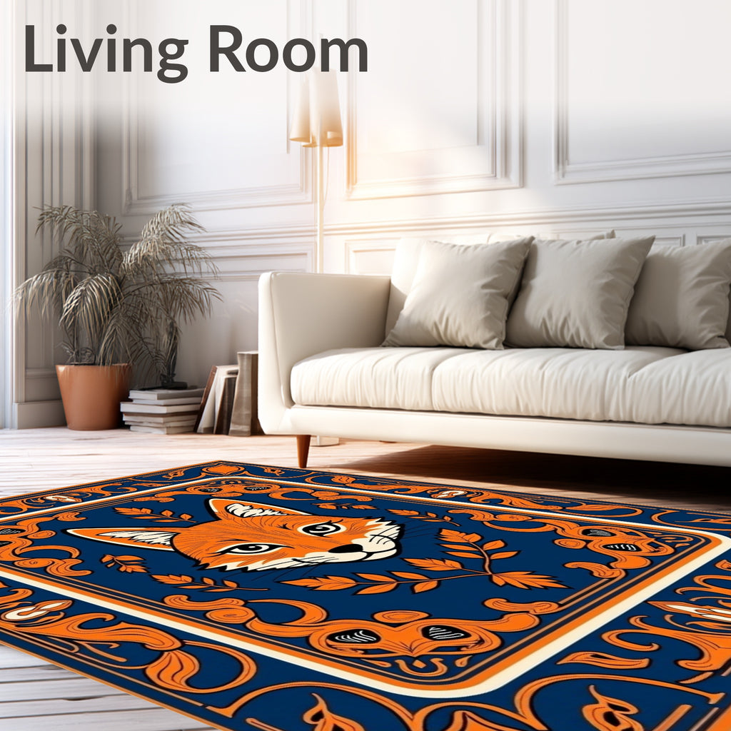 Foxy Orange Floral Art Deco Rug