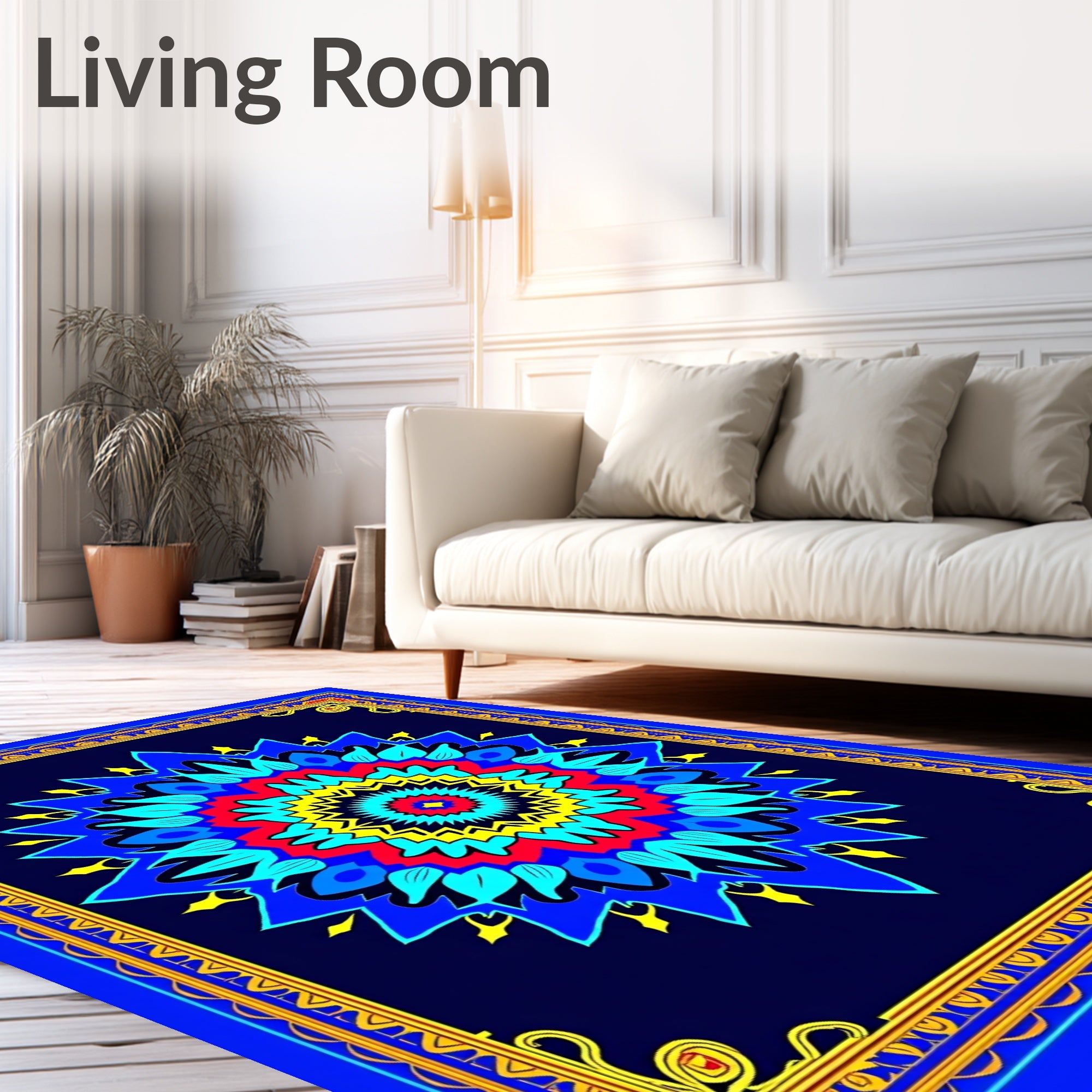 Bold Geometric Mandala Blue Rug