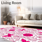 Charming Pink Butterfly Floral Pattern Rug