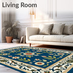 Floral Medallion Navy Botanical Rug