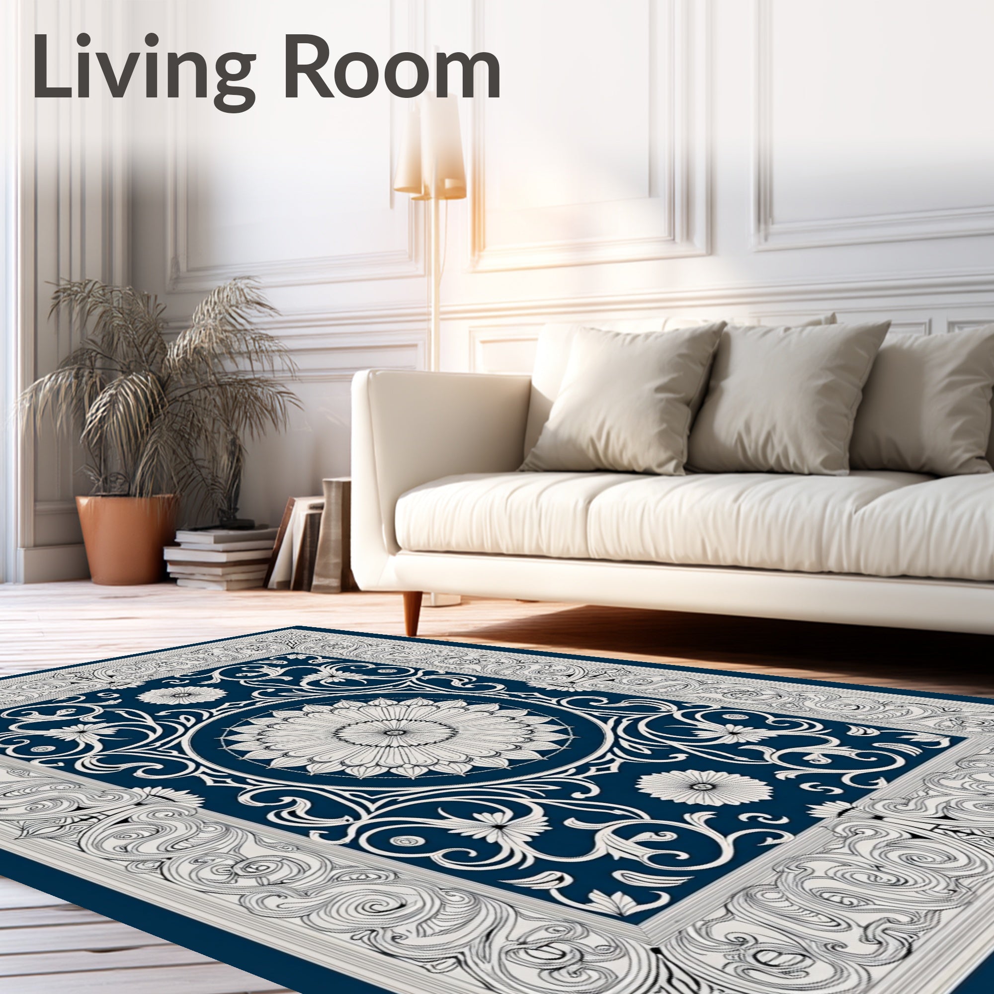 Intricate Floral Medallion Border Design Rug
