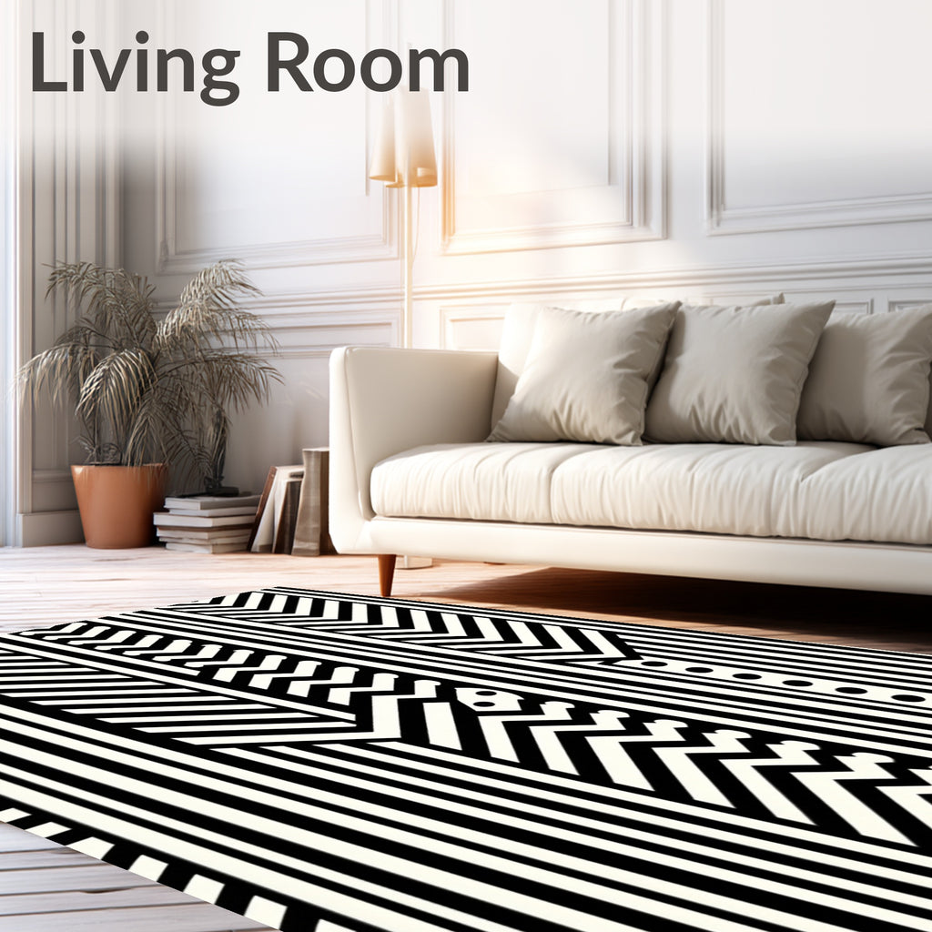 Bold Geometric Black White Stripes Rug