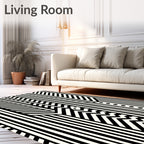 Bold Geometric Black White Stripes Rug
