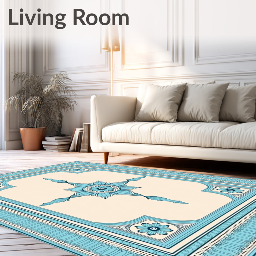 Teal Floral Medallion Border Rug