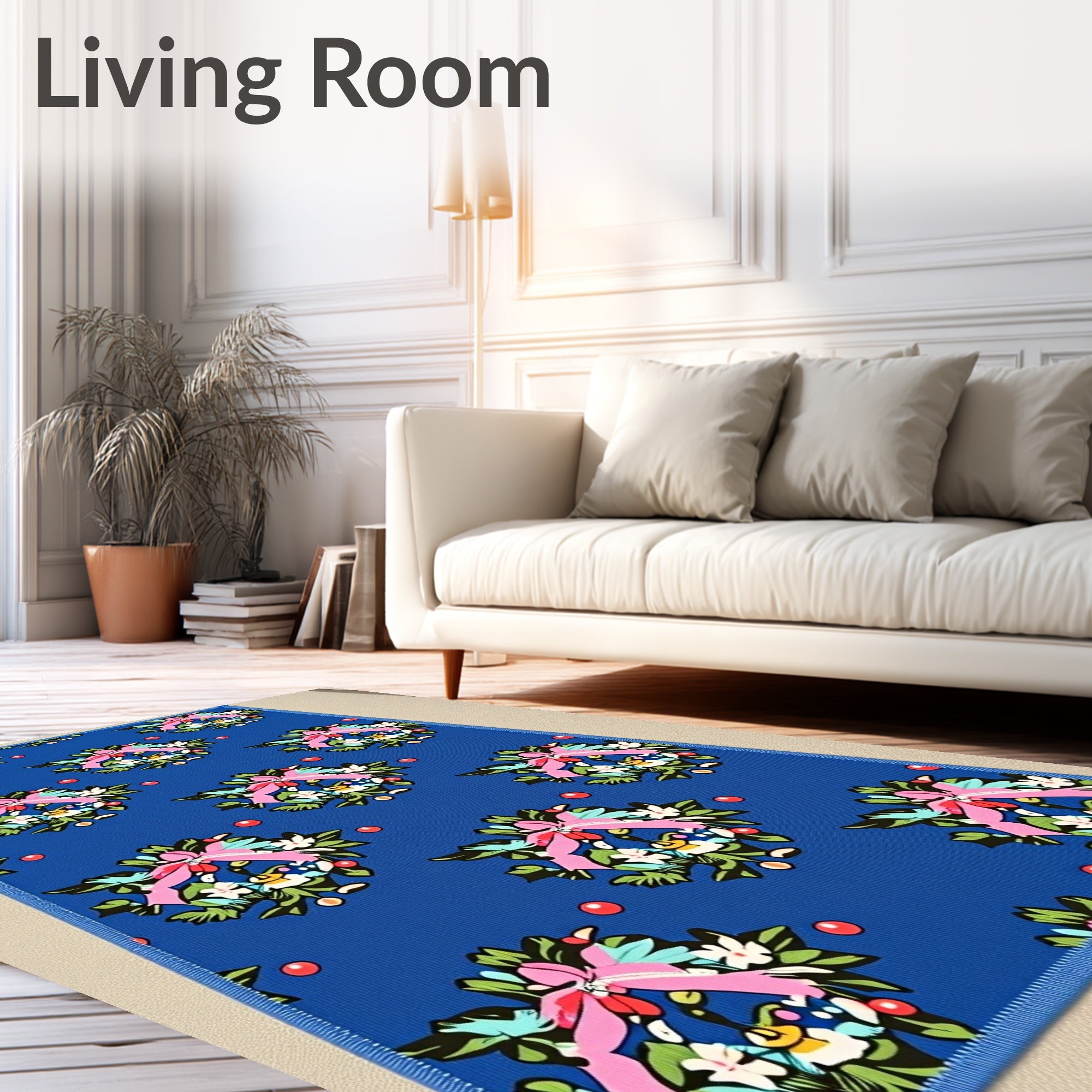 Whimsical Blue Wreath Holiday Rug