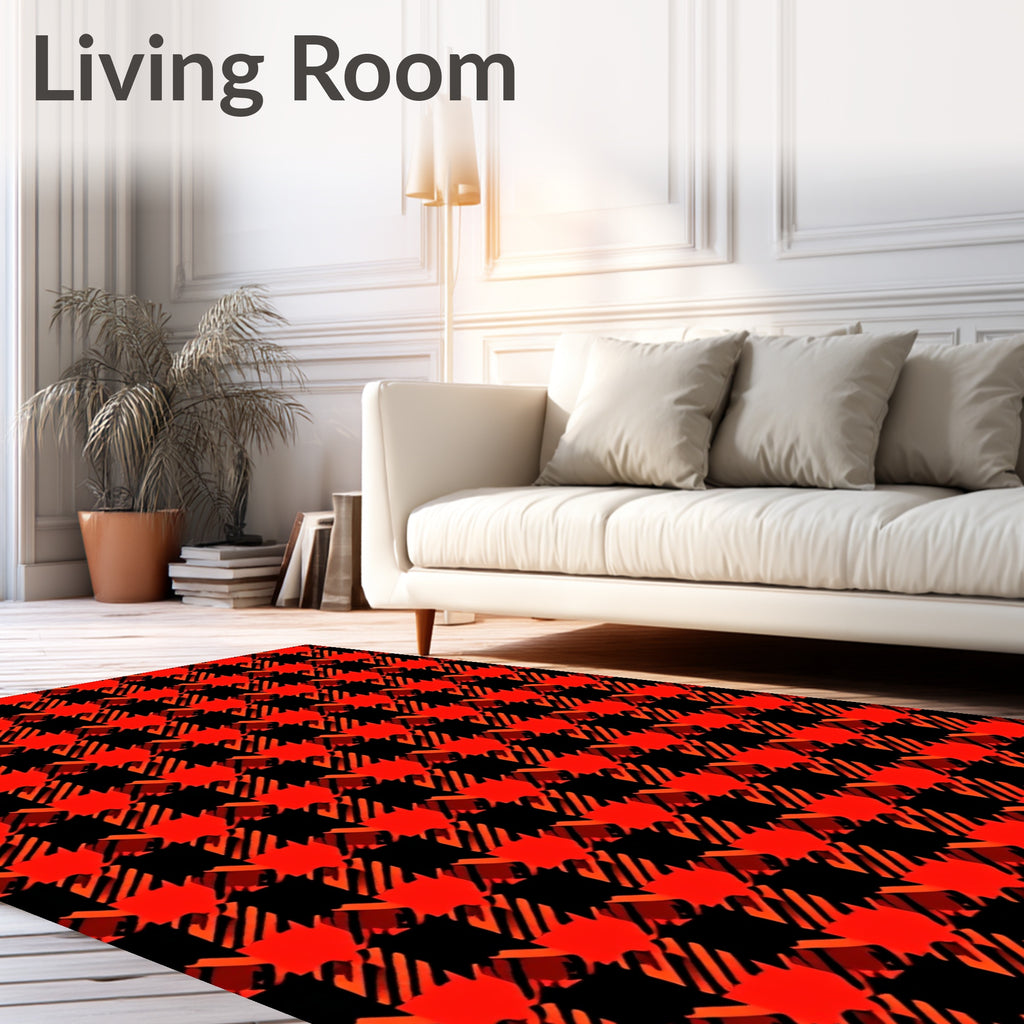 Bold Red Black Houndstooth Pattern Rug