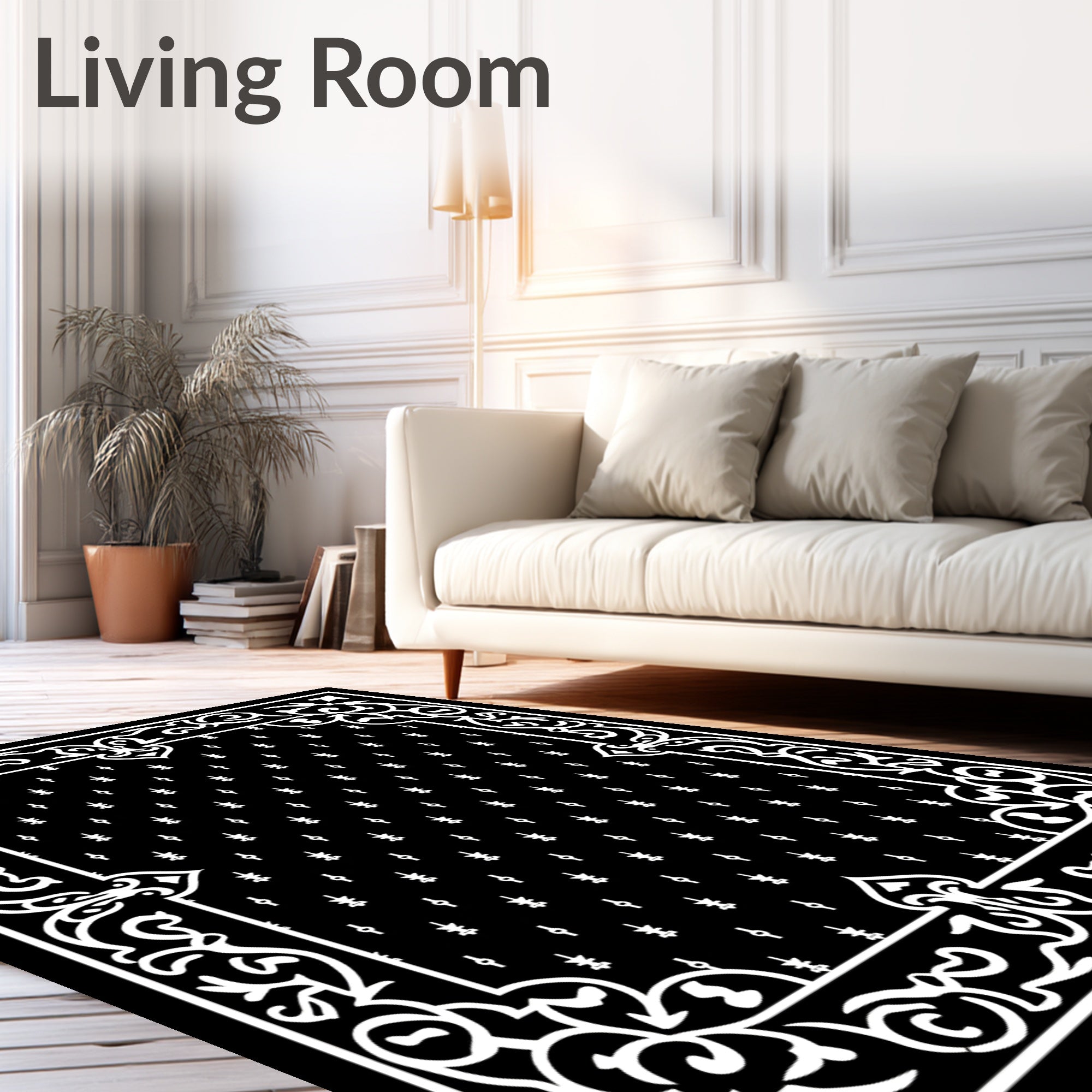 Classic Floral Scrollwork With Geometric Rug