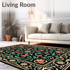 Black Coral Mint Floral Scroll Rug