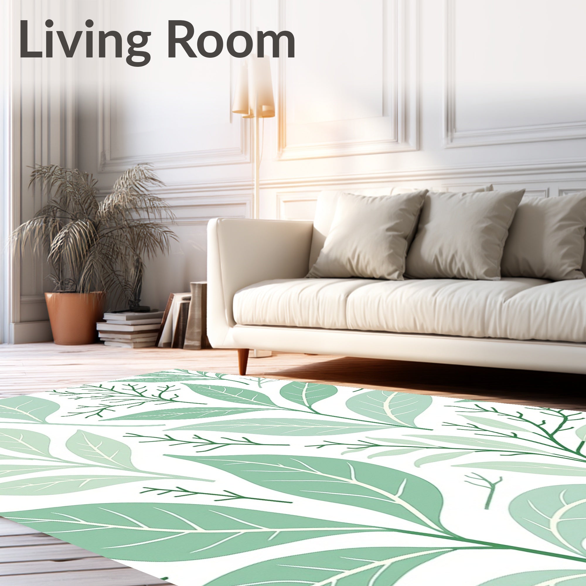 Fresh Green Leaf Pattern Rug