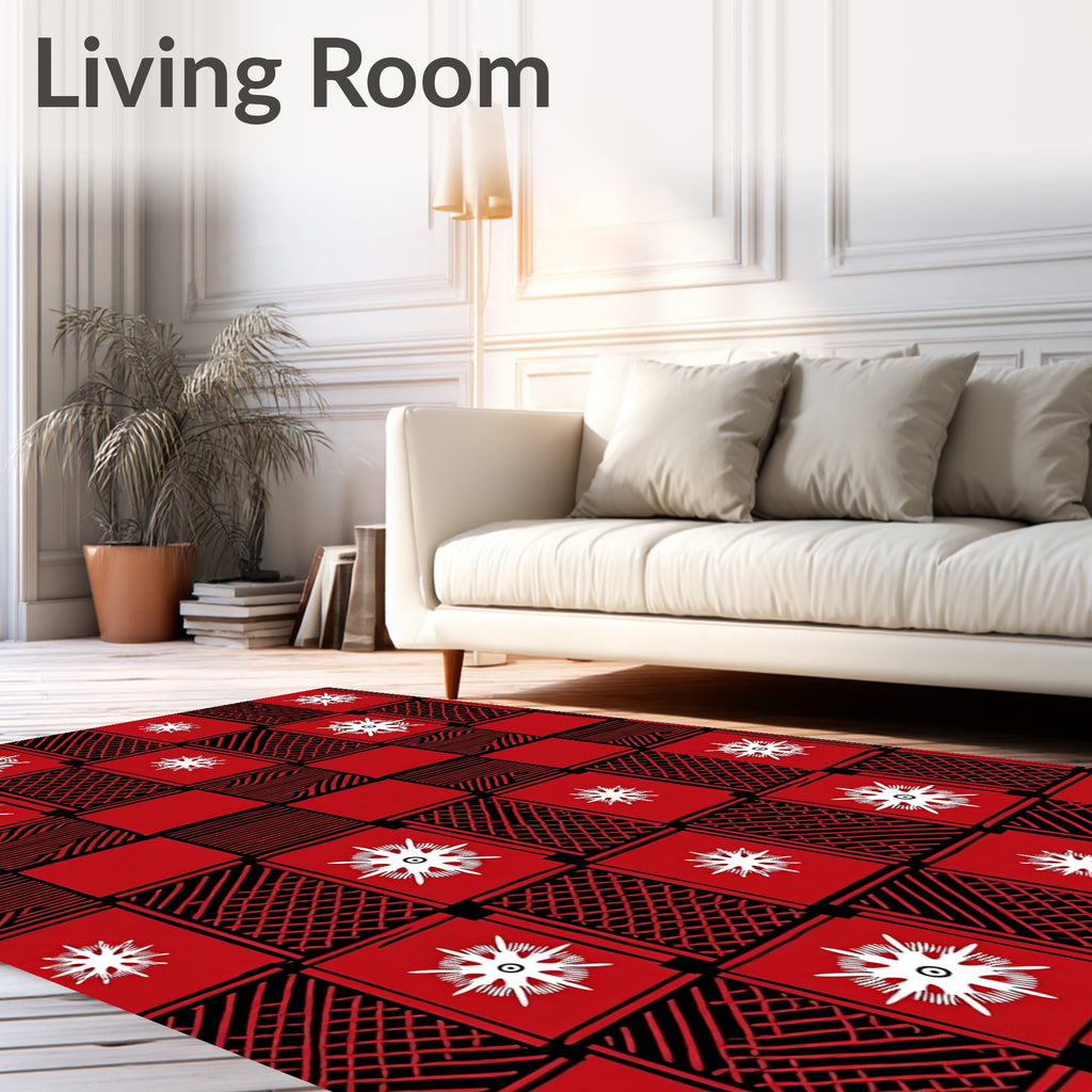 Red Geometric Starburst Pattern Rug