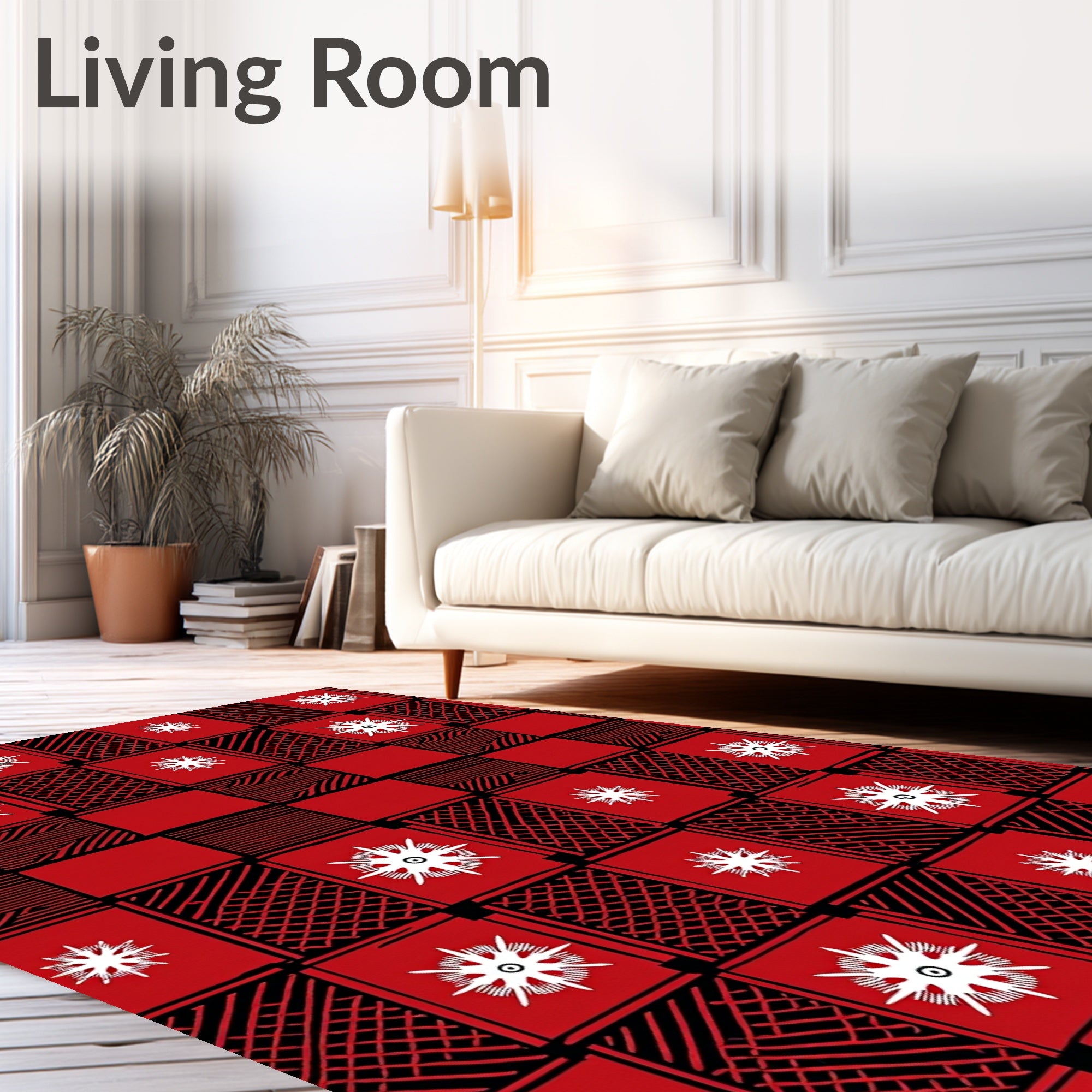 Red Geometric Starburst Pattern Rug