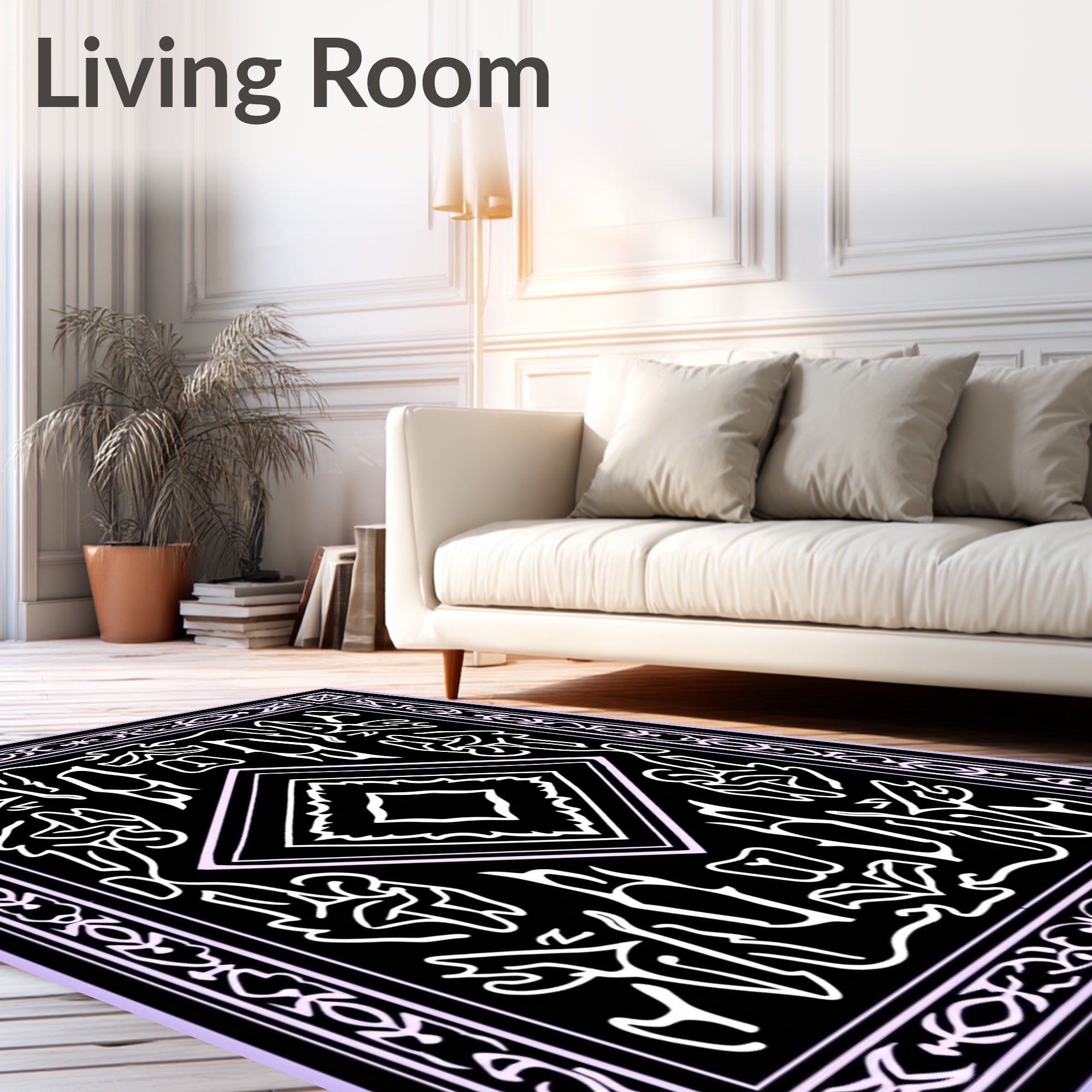 Mysterious Black White Symmetry Design Rug