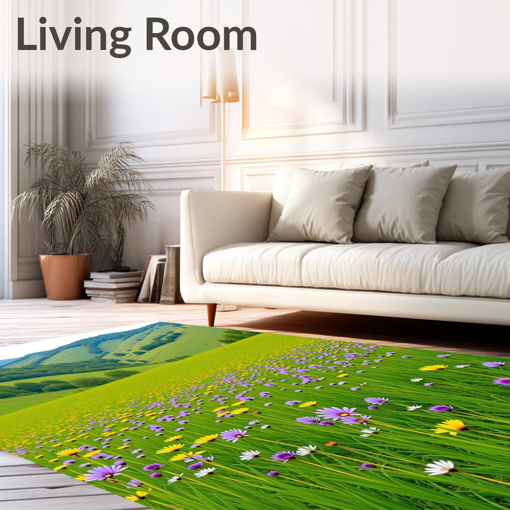 Vibrant Floral Meadow With Rolling Hills Rug