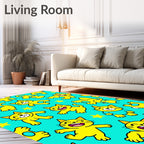 Playful Yellow Cat Star Pattern Rug