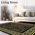 Intricate Gold Linear Maze Pattern Rug