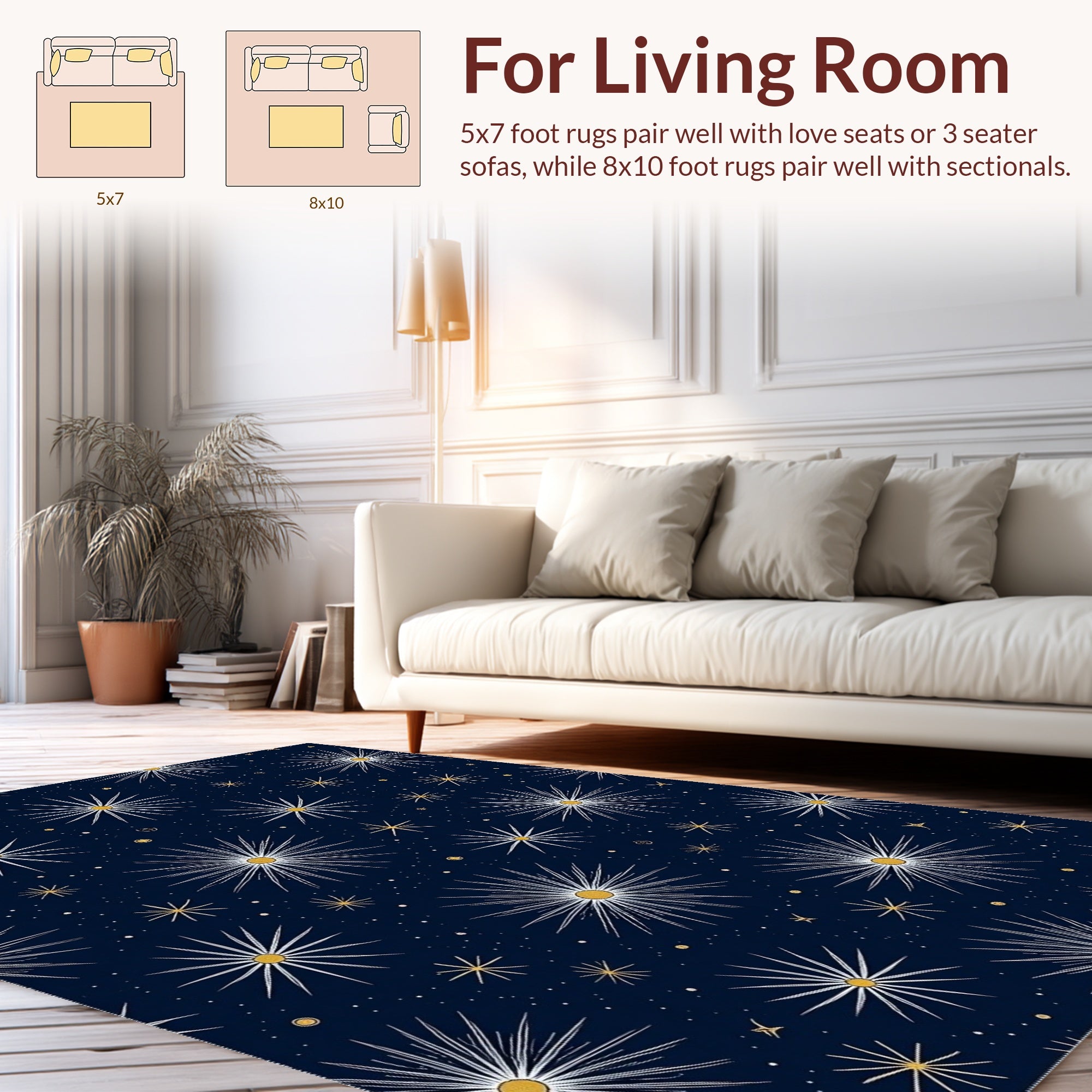 Celestial Burst Pattern on Dark Navy Rug