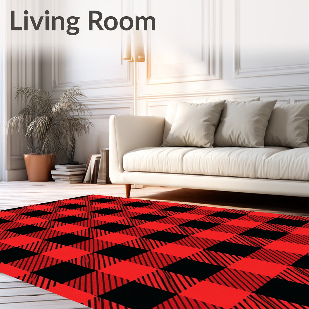 Red Black Buffalo Check Pattern Rug