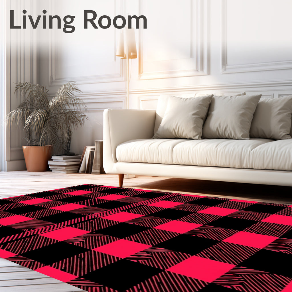 Bold Red Black Buffalo Check Pattern Rug