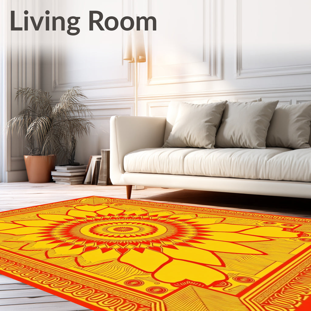 Golden Sunflower Geometric Patterned Rug