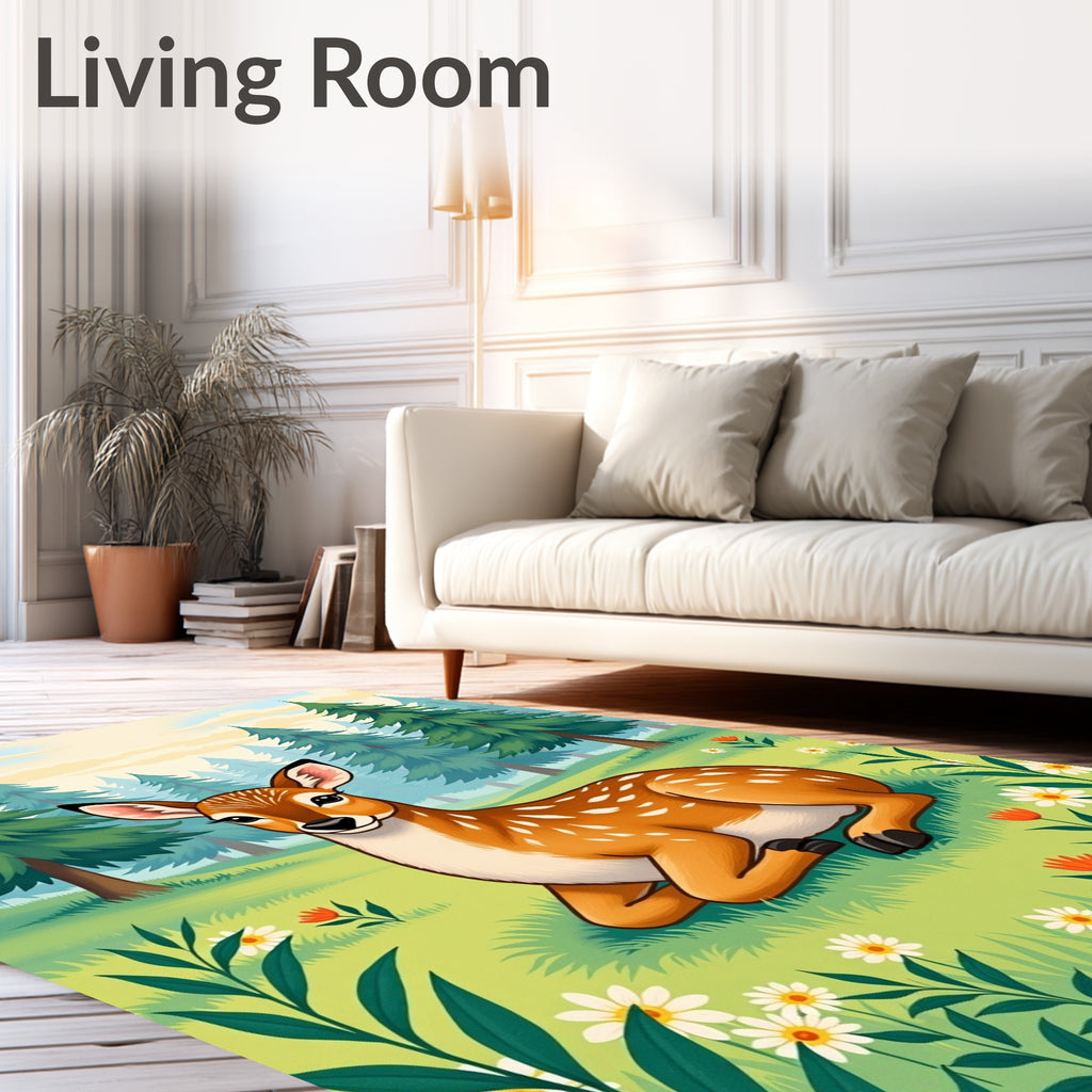 Woodland Deer With Wildflowers Pattern Rug