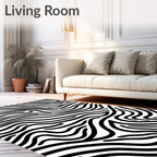 Bold Black White Wavy Stripe Rug
