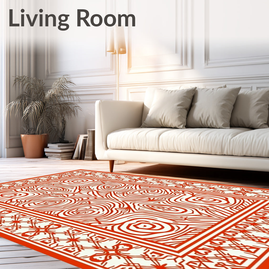 Red Ivory Intricate Border Design Rug