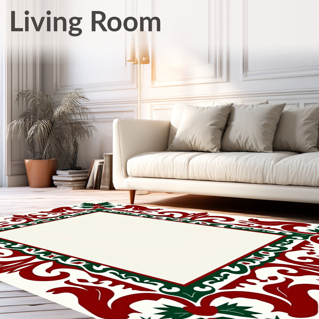 Elegant Red Green Floral Ornament Rug