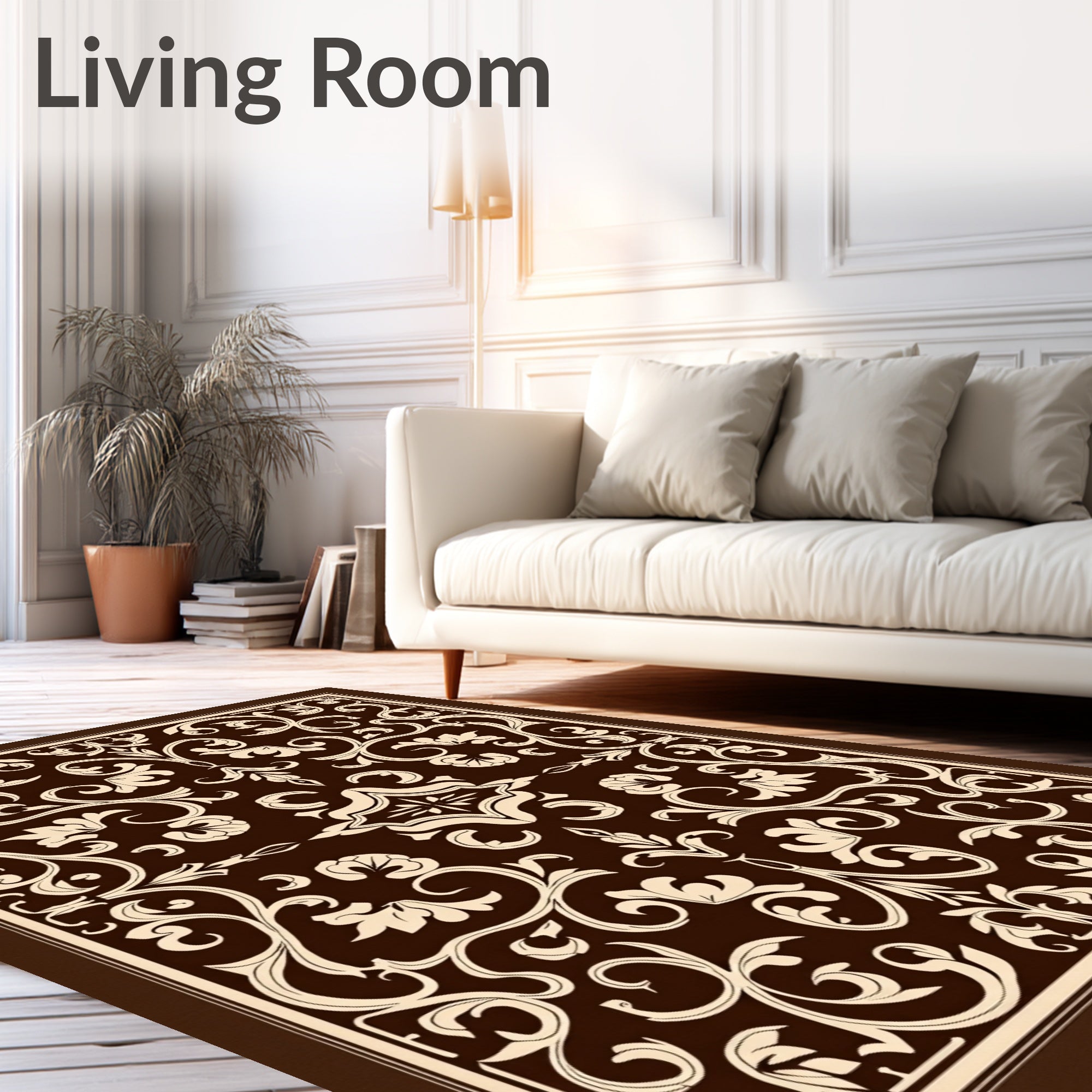 Elegant Swirl Floral Damask Design Rug