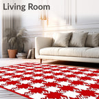 Classic Houndstooth Red White Pattern Rug