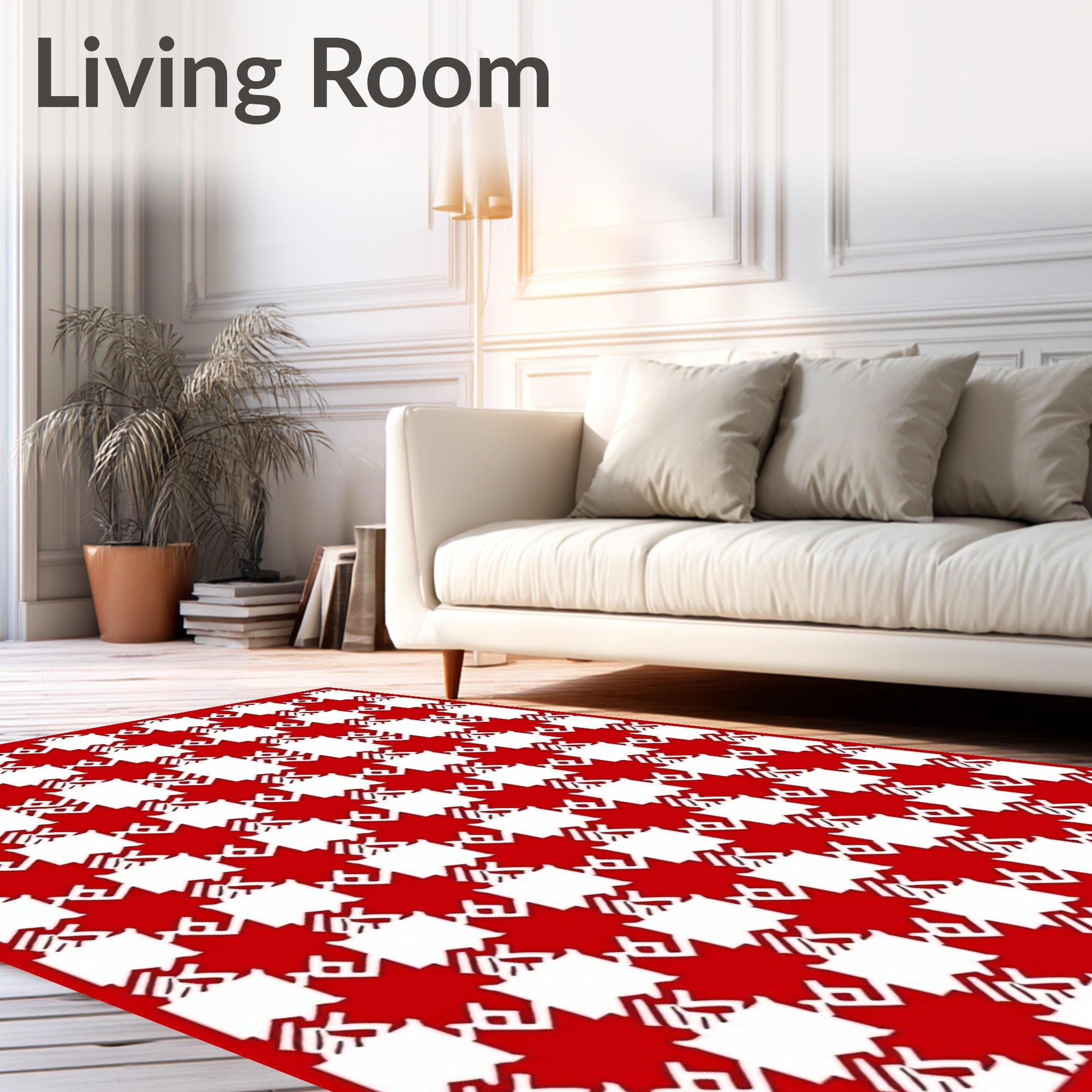 Classic Houndstooth Red White Pattern Rug
