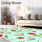 Whimsical Strawberry Flower Pattern Rug