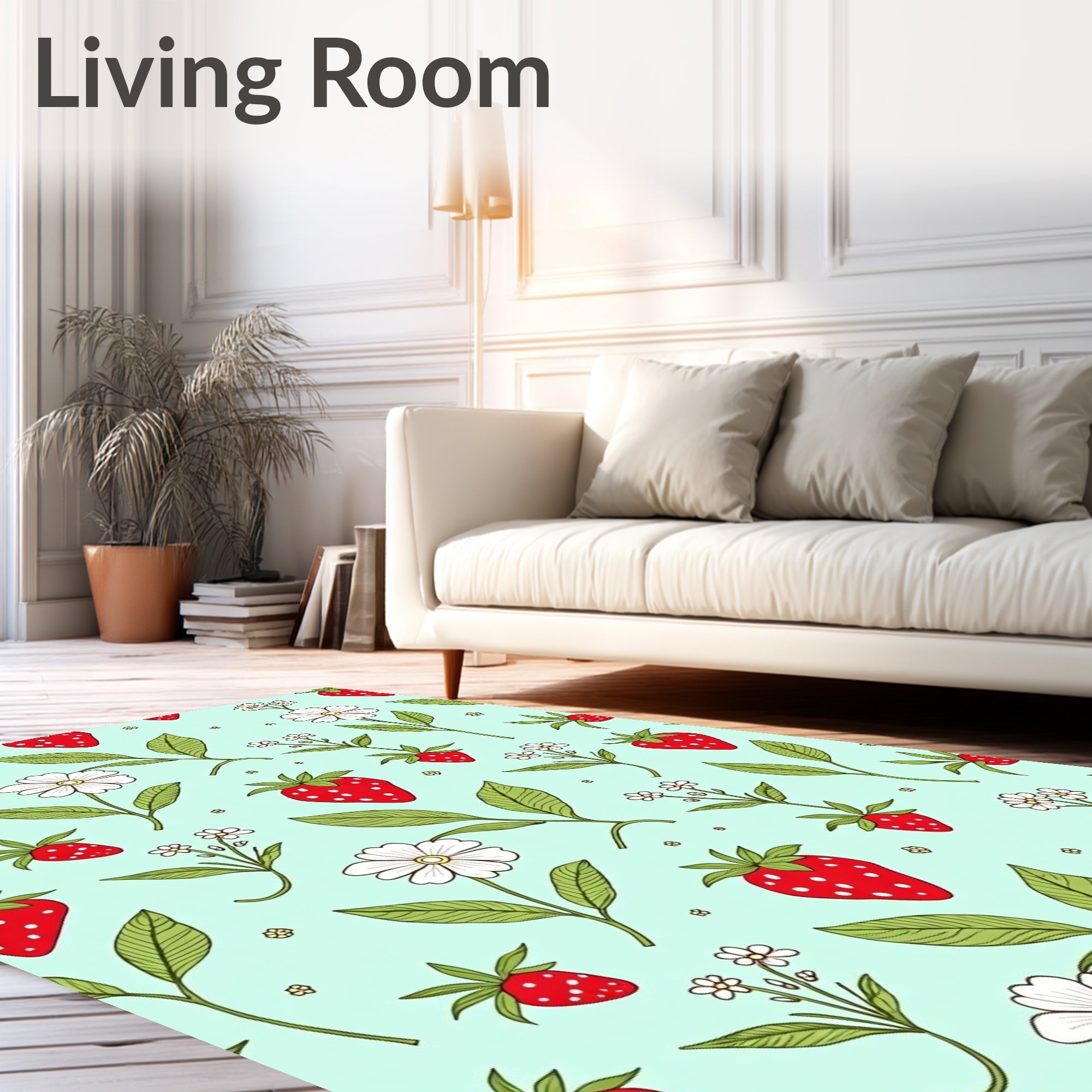 Whimsical Strawberry Flower Pattern Rug