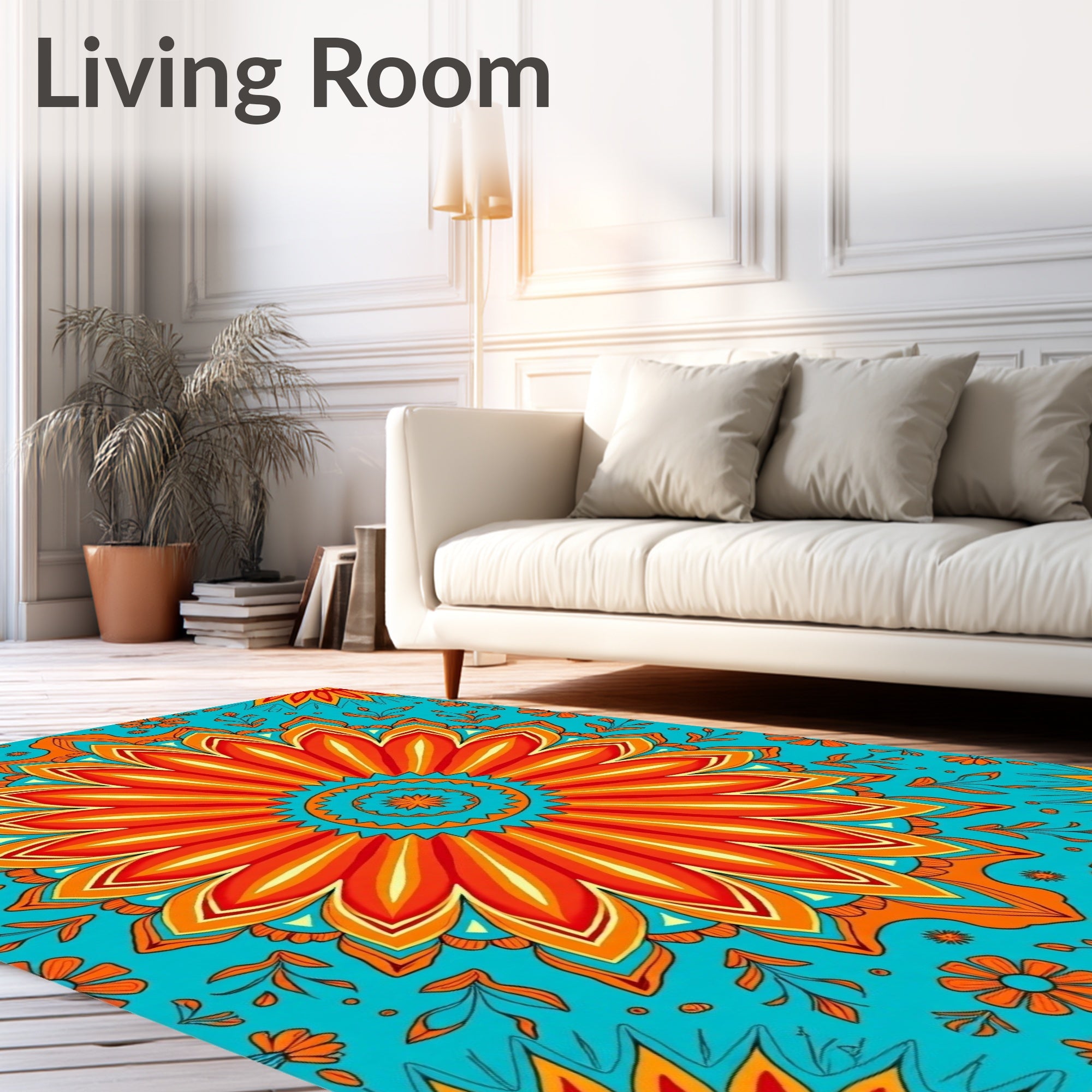 Vibrant Floral Mandala Pattern Rug