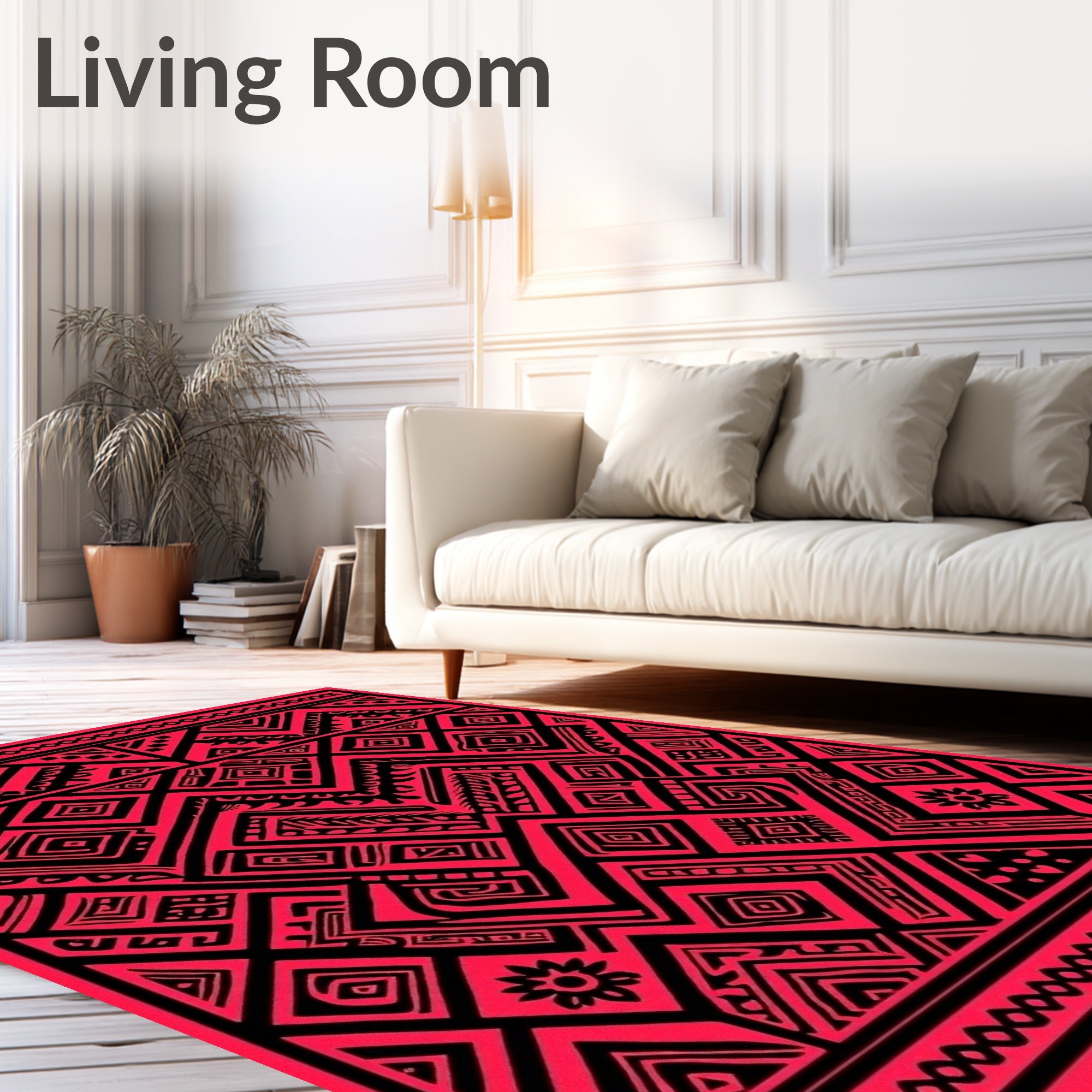 Bold Red Black Geometric Aztec Design Rug