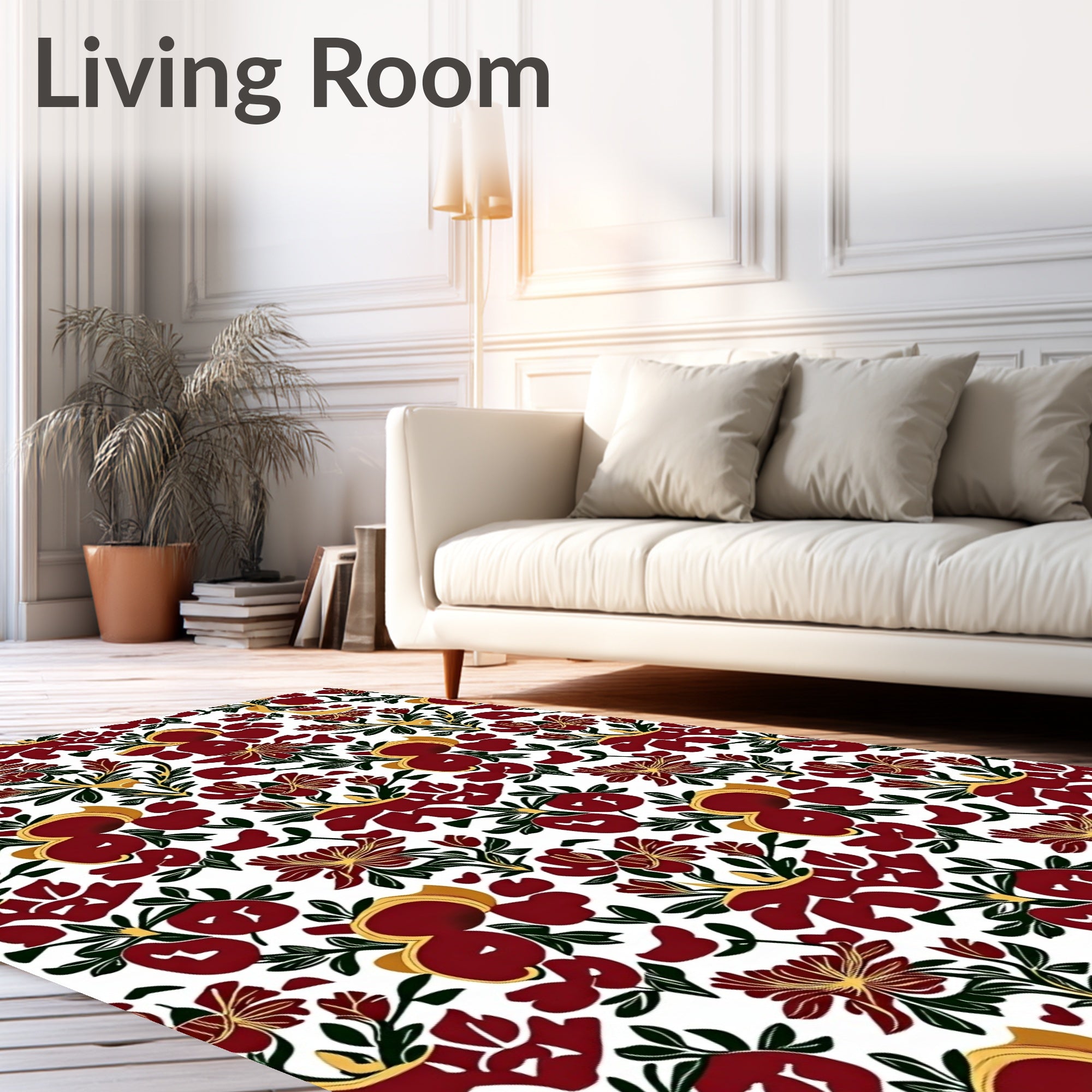 Deep Red Floral Pattern Rug