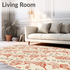 Red Outline Floral Pattern Rug