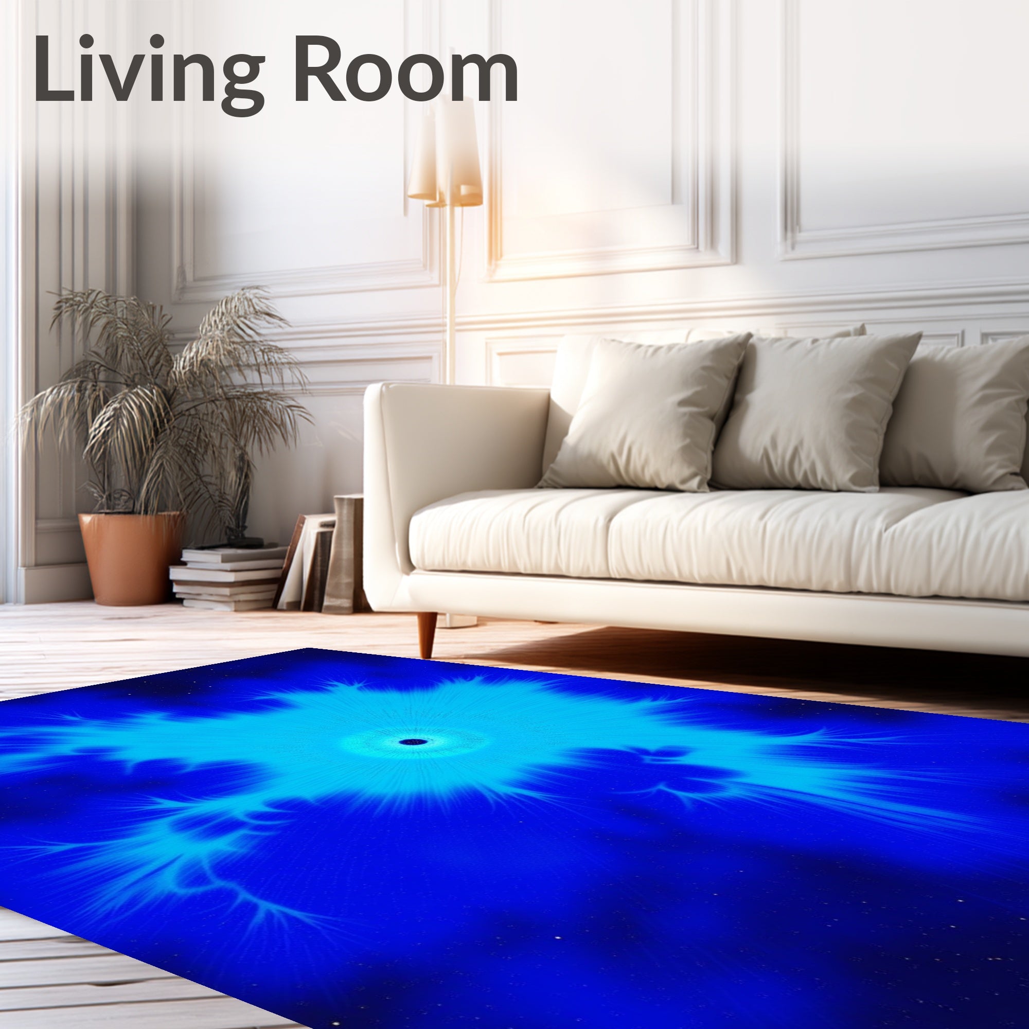 Electric Blue Starburst Fractal Design Rug