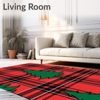 Red Plaid Pine Tree Pattern Rug