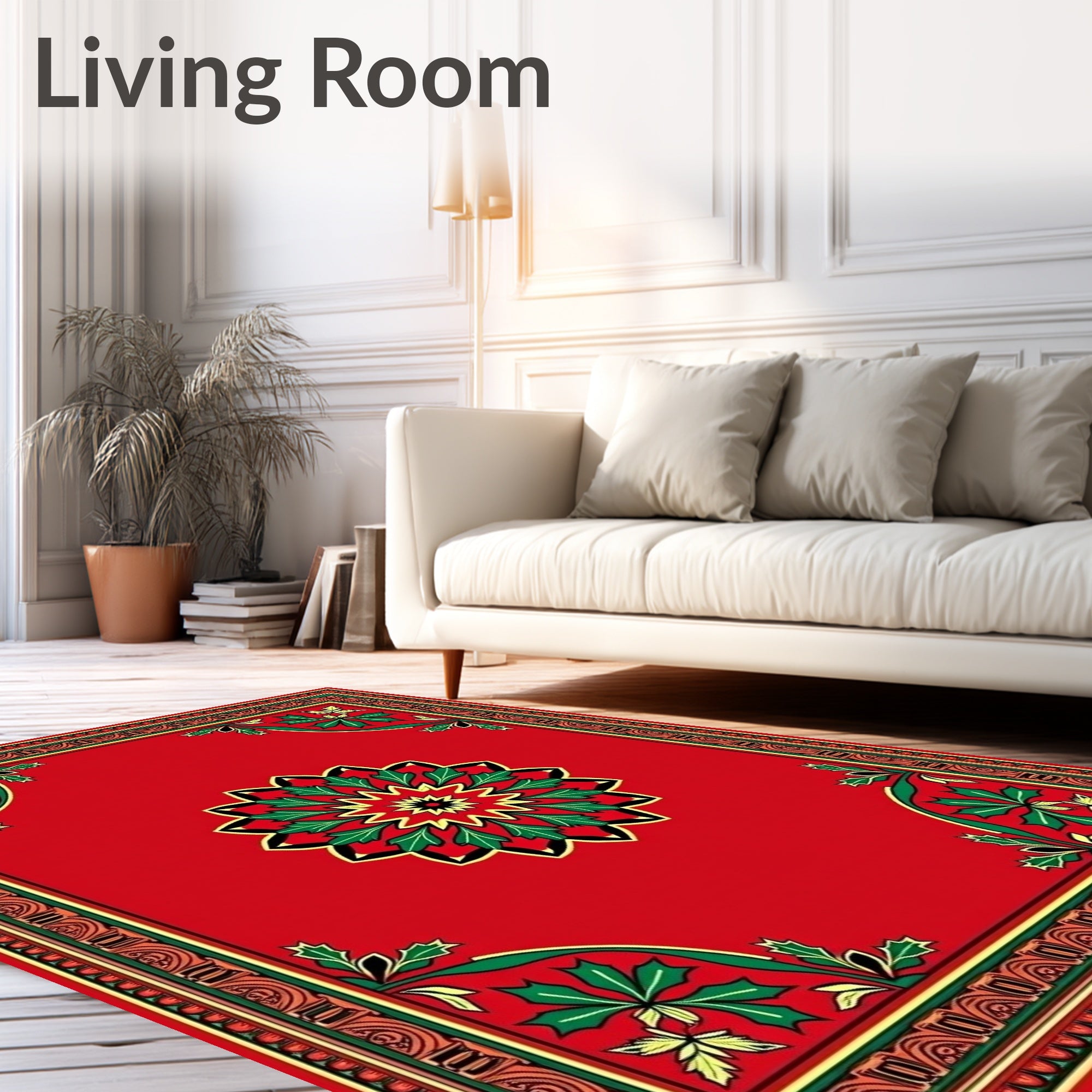 Red Floral Medallion 4 Corner Design Rug