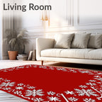 White Snowflake Border Red Rug