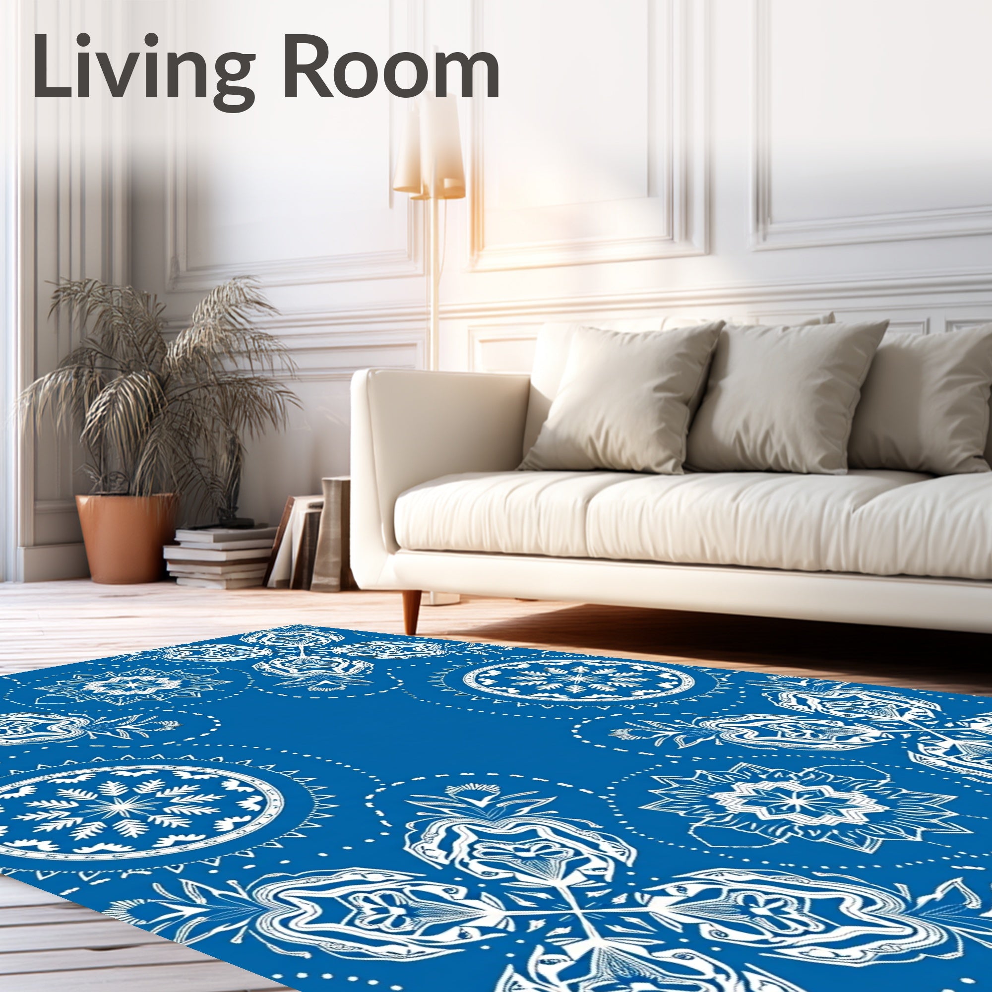 Intricate Blue White Floral Mandalas Rug