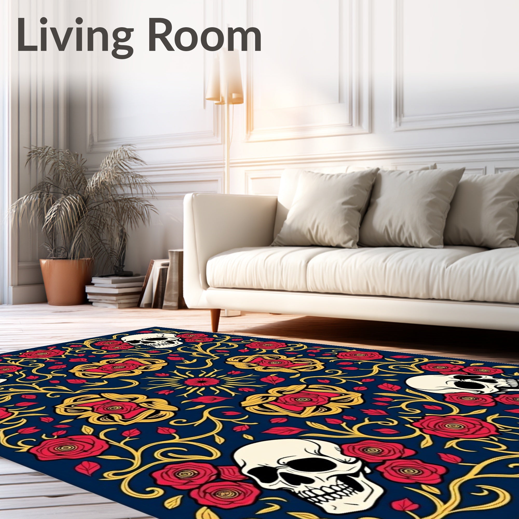 Gothic Skulls and Roses Pattern Rug